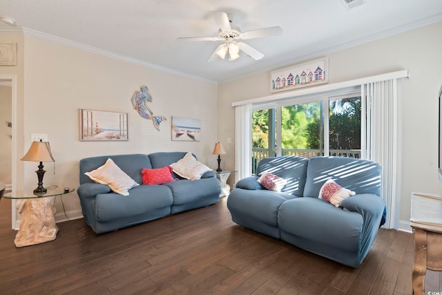 1100 Commons Blvd Unit 104, Myrtle Beach, SC 29572 - living area with hardwood / wood-style floors, ceiling fan, and crown molding