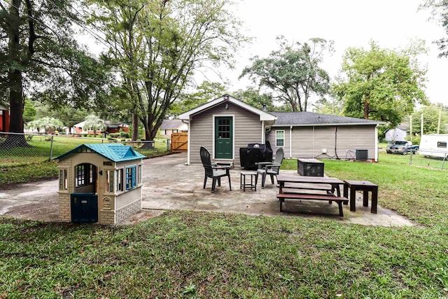 view of patio featuring cooling unit and a grill