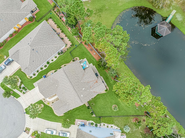 aerial view featuring a water view