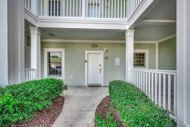 doorway to property with a balcony