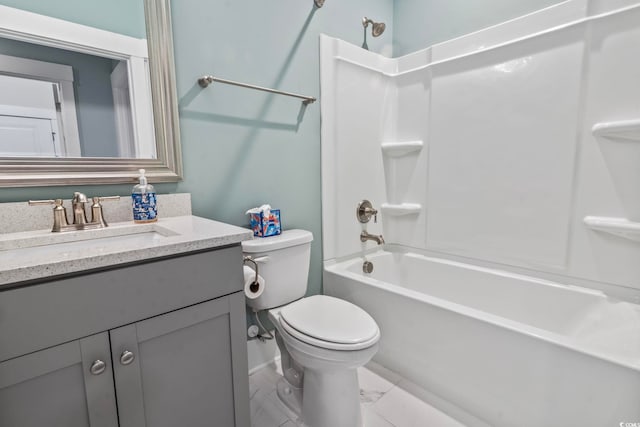 full bathroom featuring vanity, toilet, and bathtub / shower combination