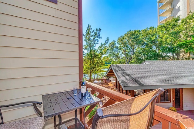 wooden balcony with a wooden deck