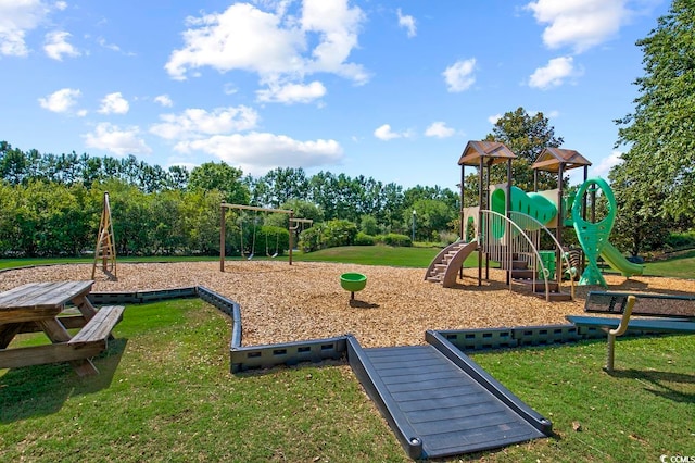 view of play area with a yard