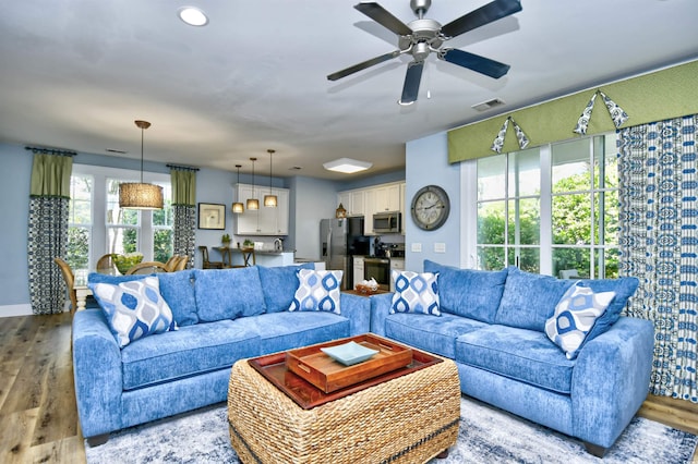 4808 Cantor Ct, North Myrtle Beach, SC 29582 - living area featuring wood finished floors, a ceiling fan, recessed lighting, and baseboards