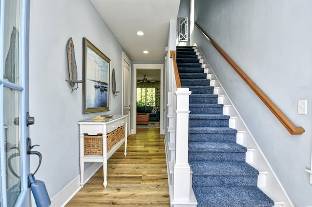 4808 Cantor Ct, North Myrtle Beach, SC 29582 - stairway featuring wood finished floors and recessed lighting