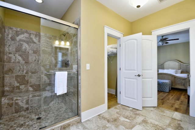 4808 Cantor Ct, North Myrtle Beach, SC 29582 - ensuite bathroom with a shower stall, ceiling fan, and baseboards