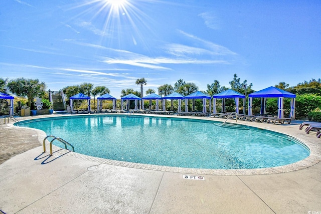 view of swimming pool featuring a patio