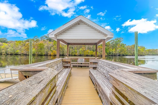 dock area with a water view