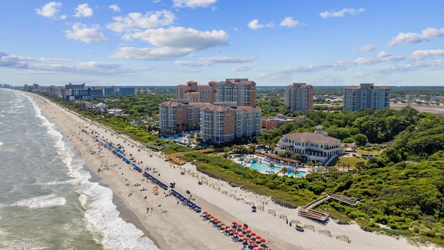 aerial view with a beach view and a water view