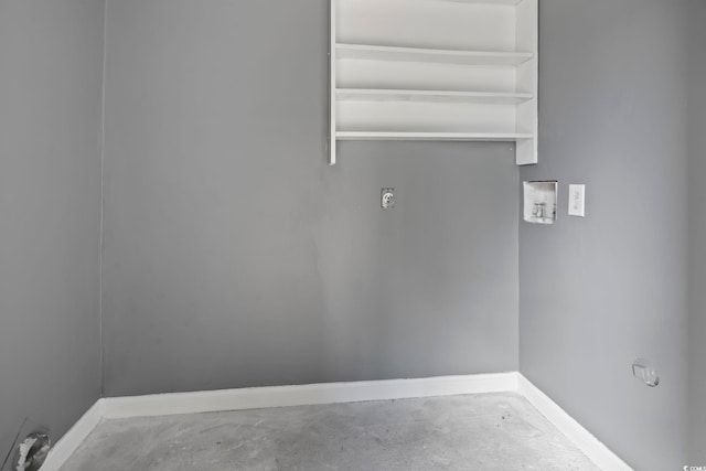 clothes washing area with washer hookup, laundry area, and baseboards