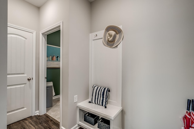 mudroom with dark hardwood / wood-style flooring