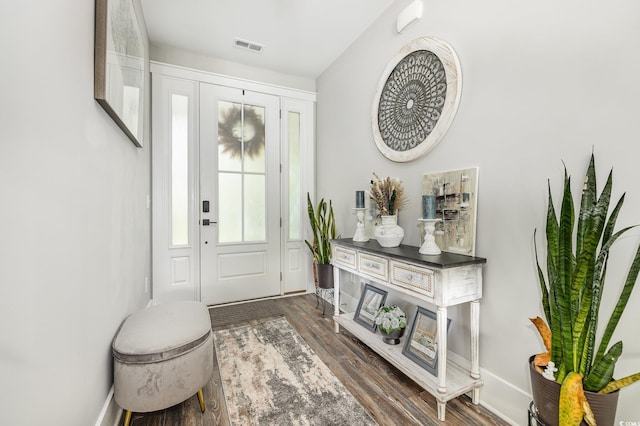 foyer entrance featuring dark hardwood / wood-style floors