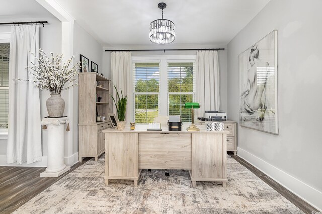 1886 Southwood Dr, Myrtle Beach, SC 29575 - office featuring baseboards, an inviting chandelier, and wood finished floors