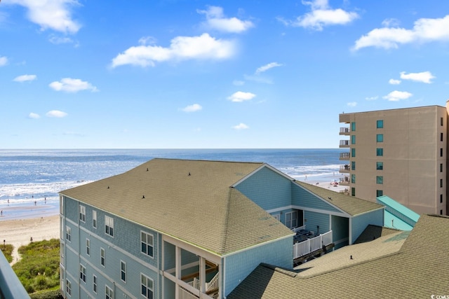 view of water feature with a beach view