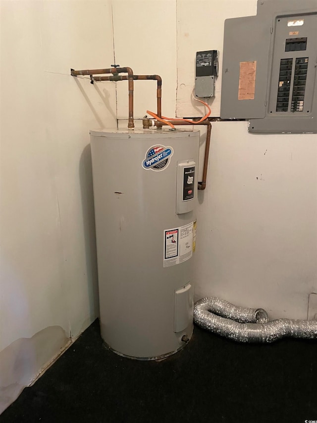 utilities featuring electric water heater and electric panel