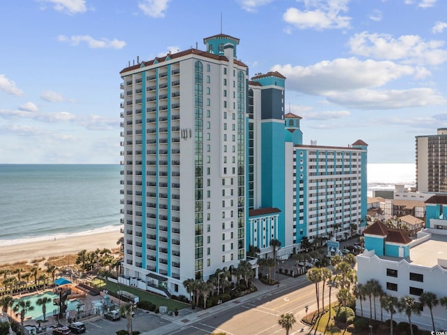 exterior space with a view of the beach and a water view