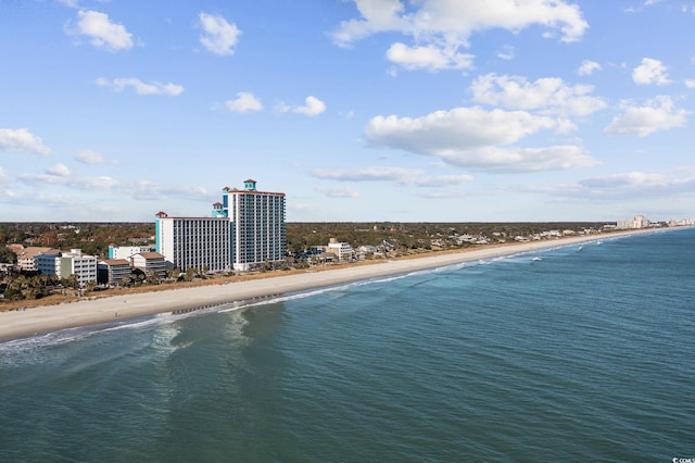 bird's eye view with a view of the beach and a water view