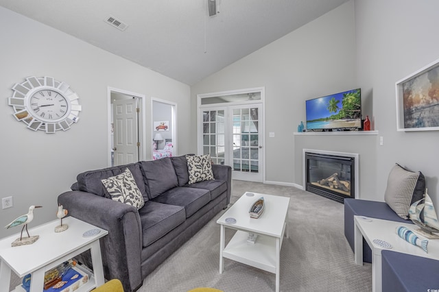 9772 Leyland Dr Unit 9772-9, Myrtle Beach, SC 29572 - living area with light colored carpet, a glass covered fireplace, and high vaulted ceiling