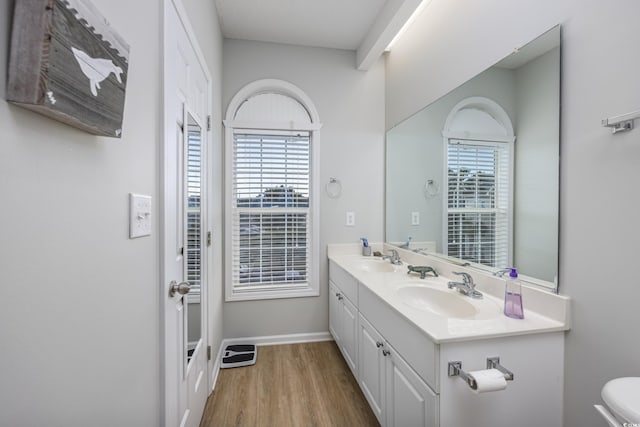 9772 Leyland Dr Unit 9772-9, Myrtle Beach, SC 29572 - full bathroom featuring double vanity, wood finished floors, baseboards, and toilet