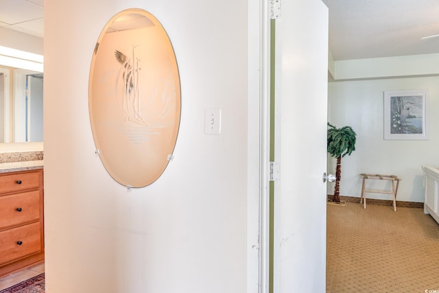 hallway with light carpet