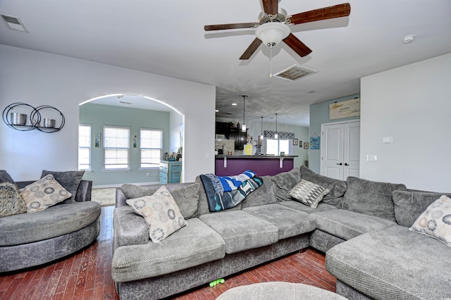 living room with ceiling fan