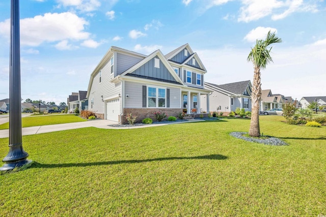 craftsman-style home featuring a front lawn and a garage