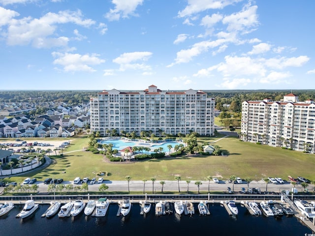 aerial view with a water view