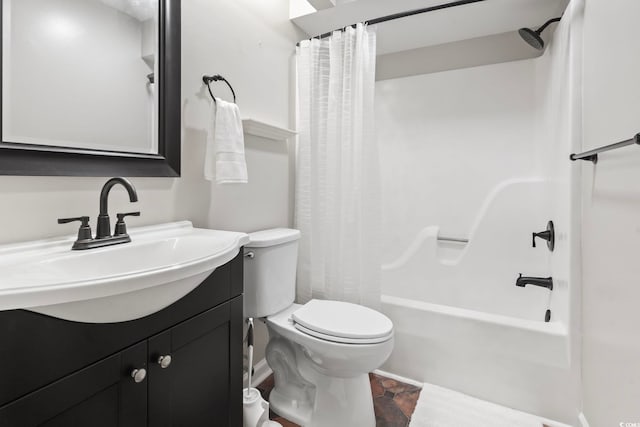 full bathroom with vanity, toilet, and shower / bath combination with curtain