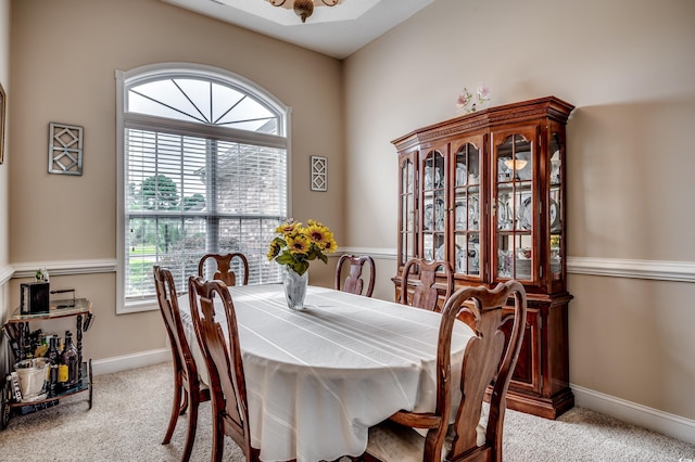 dining area with light colored carpet and plenty of natural light