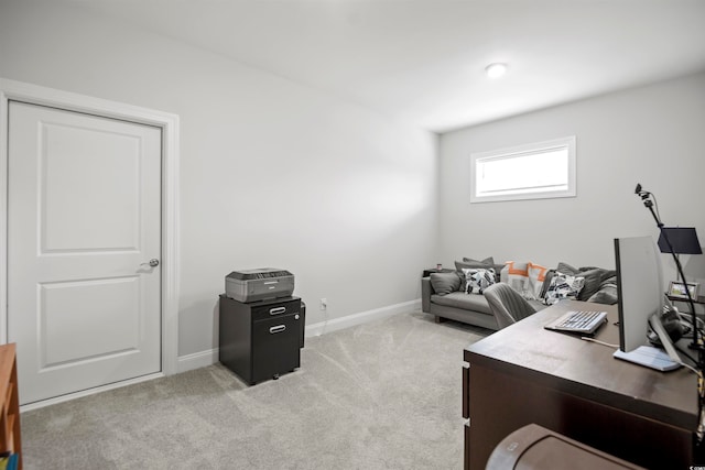 home office with light colored carpet