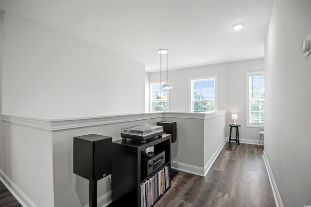 hall featuring dark wood-type flooring