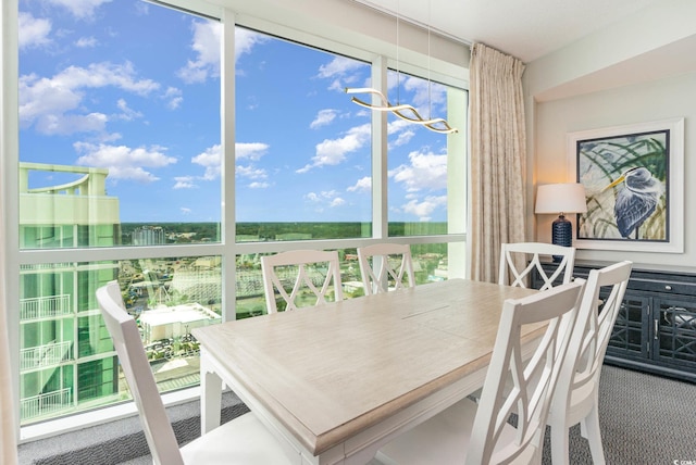 view of carpeted dining space