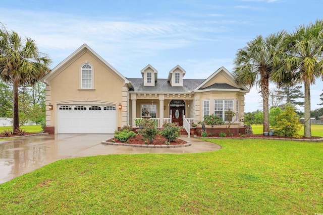 view of front facade featuring a front yard and a garage