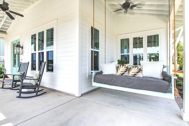 view of patio / terrace featuring ceiling fan and covered porch