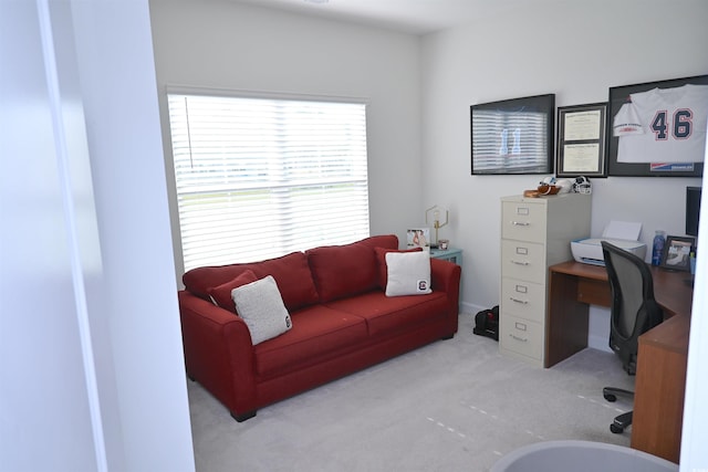 view of carpeted home office