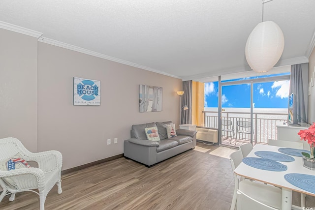 6900 N Ocean Blvd Unit 1040, Myrtle Beach, SC 29572 - living area with wood finished floors, crown molding, and baseboards