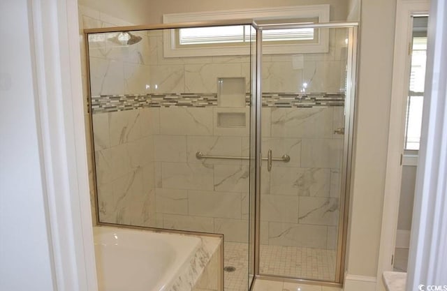 bathroom with plus walk in shower