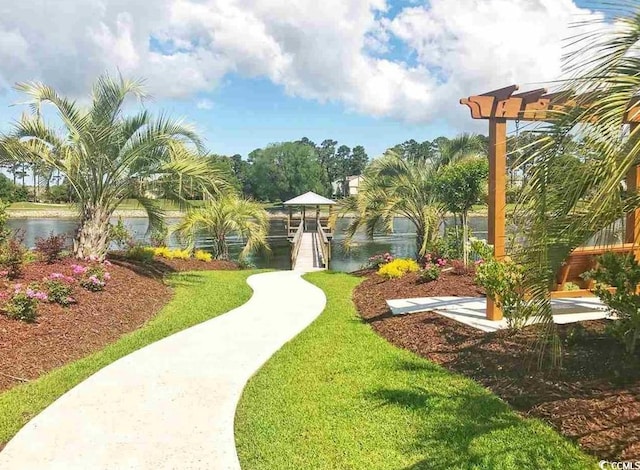 view of yard with a water view