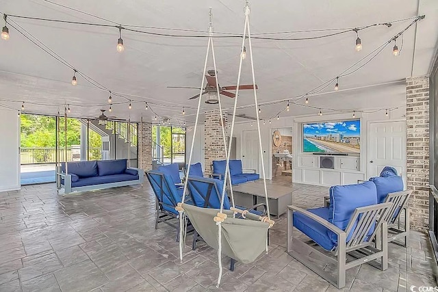 3815 Ed Smith Ave, Myrtle Beach, SC 29588 - view of patio featuring an outdoor living space, ceiling fan, and stairs
