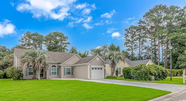 ranch-style house with a front lawn and a garage