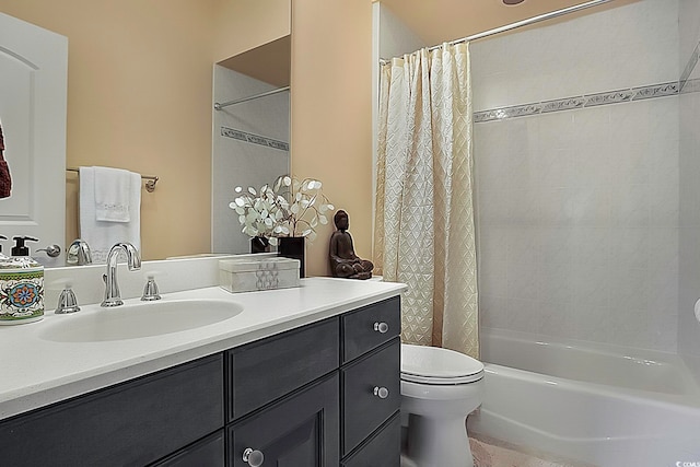 full bathroom featuring toilet, shower / tub combo, and vanity