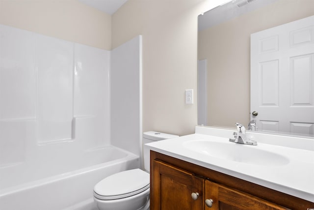 full bathroom with vanity, toilet, and bathing tub / shower combination