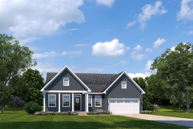 view of front of property with a front yard and a garage