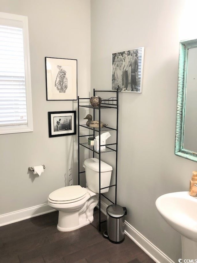 bathroom featuring sink, hardwood / wood-style floors, and toilet