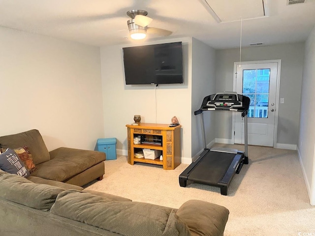 workout area with carpet flooring