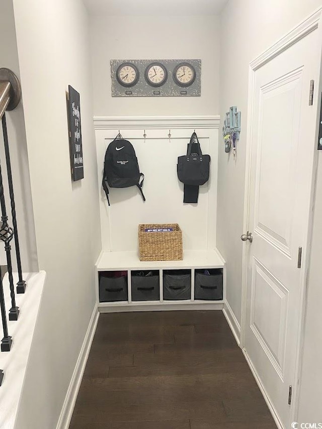 mudroom featuring dark hardwood / wood-style floors