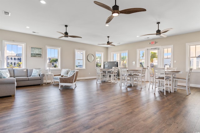 living room featuring dark hardwood / wood-style floors