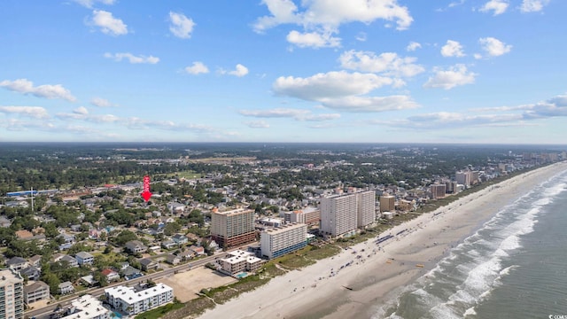 aerial view featuring a water view and a view of the beach