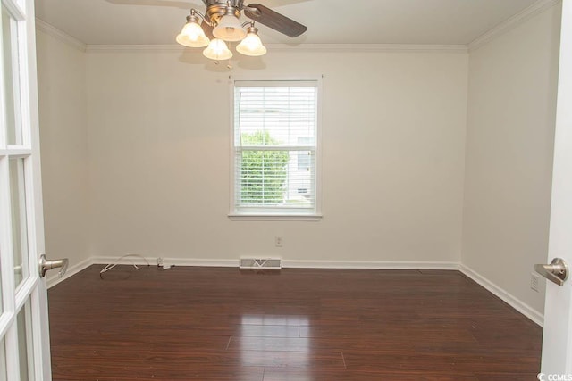 340 Walden Lake Rd, Conway, SC 29526 - empty room with a ceiling fan, dark wood finished floors, crown molding, and baseboards