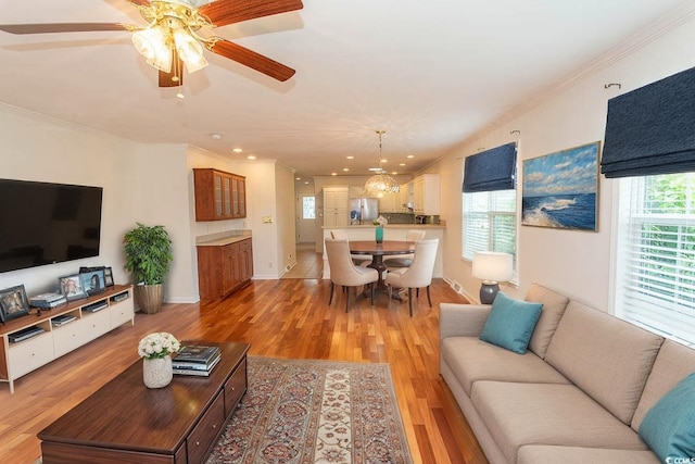 340 Walden Lake Rd, Conway, SC 29526 - living area featuring plenty of natural light, light wood-style flooring, recessed lighting, and crown molding